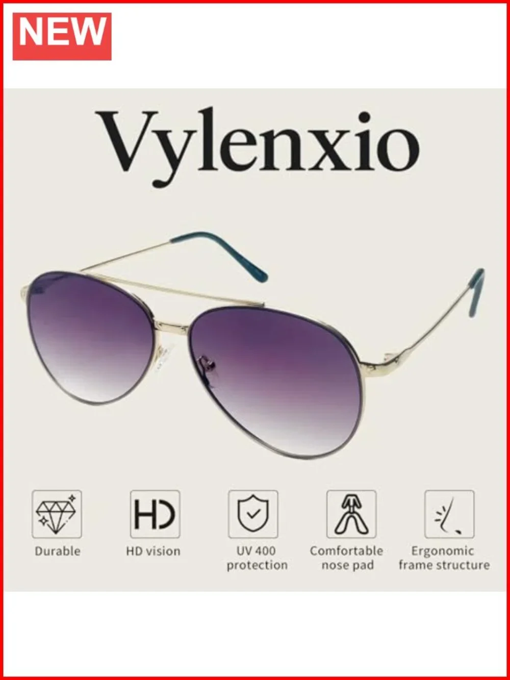Oversized Aviator Sunglasses UV400 Gradient Lens Metal Frame Retro